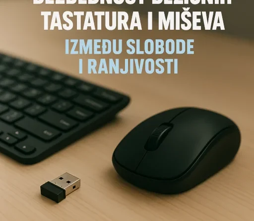 Bežični miš, tastatura i USB prijemnik na drvenoj površini – bezbednosna dilema