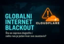 Ilustracija digitalnog prekida interneta sa simbolima Google-a, Cloudflare-a i globalnih servisa