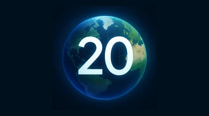 Digitalni prikaz Zemlje sa brojem 20 povodom 20 godina Google Earth-a