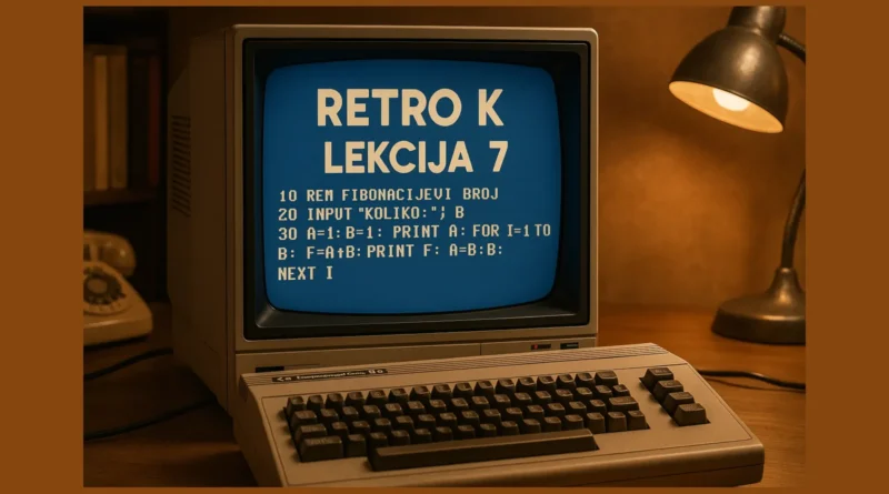 Ekran sa prikazom Commodore 64 računara i BASIC koda na srpskom jeziku
