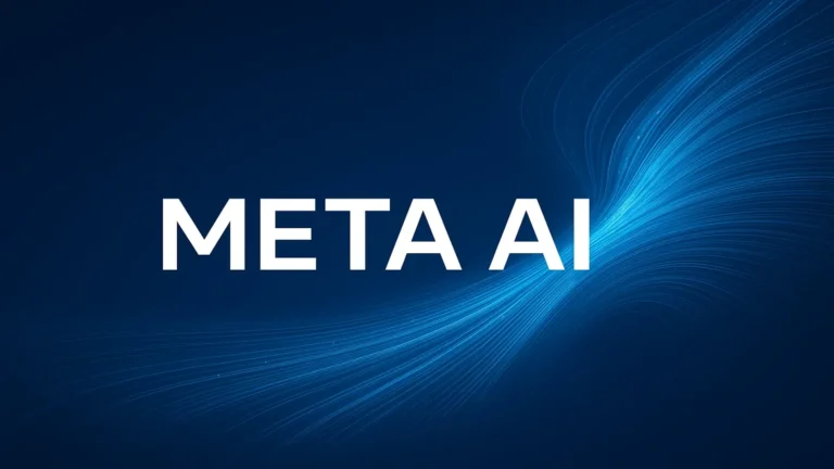 Digitalna ilustracija sa tekstom "META AI" na tamnoplavoj pozadini sa svetloplavim linijama koje simbolizuju podatkovne tokove