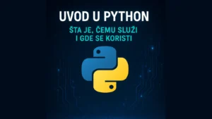 Ilustracija za uvodnu lekciju iz Pythona – simboli koda, tastatura i početničko okruženje