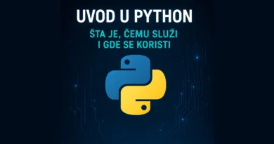 Ilustracija za uvodnu lekciju iz Pythona – simboli koda, tastatura i početničko okruženje