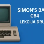 Ilustracija računara Commodore 64 sa tekstom Simon’s BASIC C64 – Lekcija druga