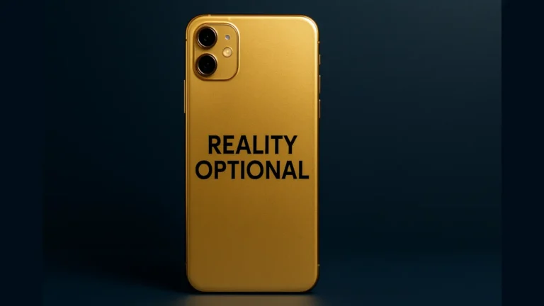 Zlatni telefon sa natpisom Reality Optional – parodija na T1 uređaj