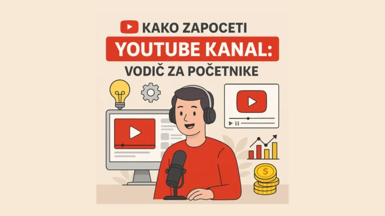 Ilustracija YouTube početnika sa mobilnim telefonom, svetlom i ikonama digitalnog sadržaja