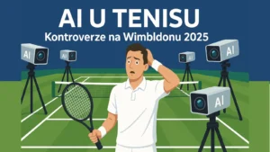 Zbunjen teniser na Vimbldonu okružen AI kamerama i digitalnim senzorima na travnatom terenu