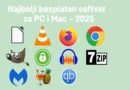 Ikone besplatnih softverskih alata uz čitljiv naslov „Najbolji besplatan softver za PC i Mac – 2025