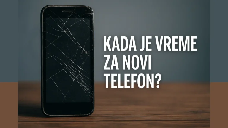 Istrošen pametni telefon sa napuklim ekranom, simbolizuje vreme za zamenu uređaja