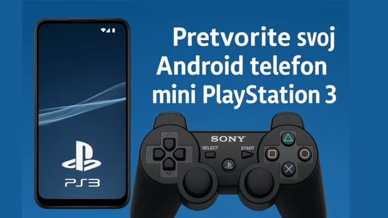 Prikaz Android telefona koji emulira PlayStation 3 igre uz futurističku pozadinu