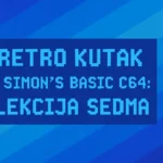 Retro naslovna slika u nijansama plave sa tekstom „RETRO KUTAK – Simon’s Basic C64: Lekcija sedma
