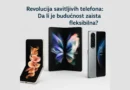 Savitljivi telefoni prikazani u preklopljenom i otvorenom stanju na svetloj pozadini