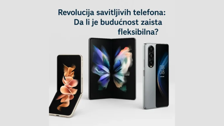 Savitljivi telefoni prikazani u preklopljenom i otvorenom stanju na svetloj pozadini