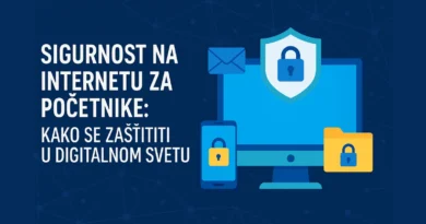 Ilustracija sajber bezbednosti sa tekstom „Sigurnost na Internetu za Početnike