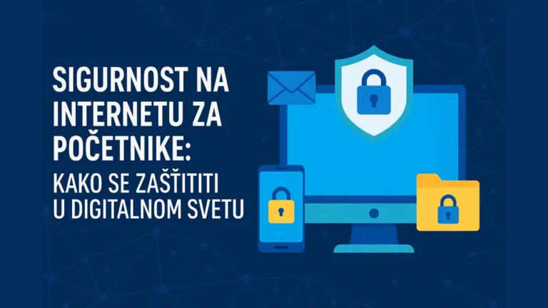 Ilustracija sajber bezbednosti sa tekstom „Sigurnost na Internetu za Početnike
