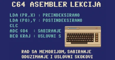 C64 asembler lekcija – preindeksirano i postindeksirano adresiranje, sabiranje, oduzimanje i uslovni skokovi