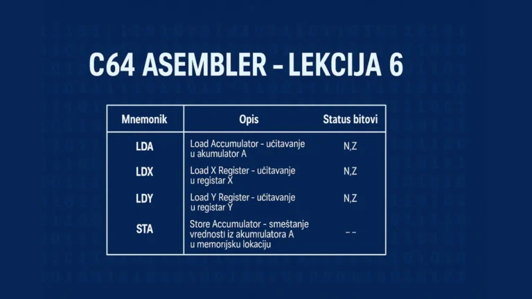 C64 asembler lekcija 6 – instrukcije 6510 procesora i memorijske lokacije