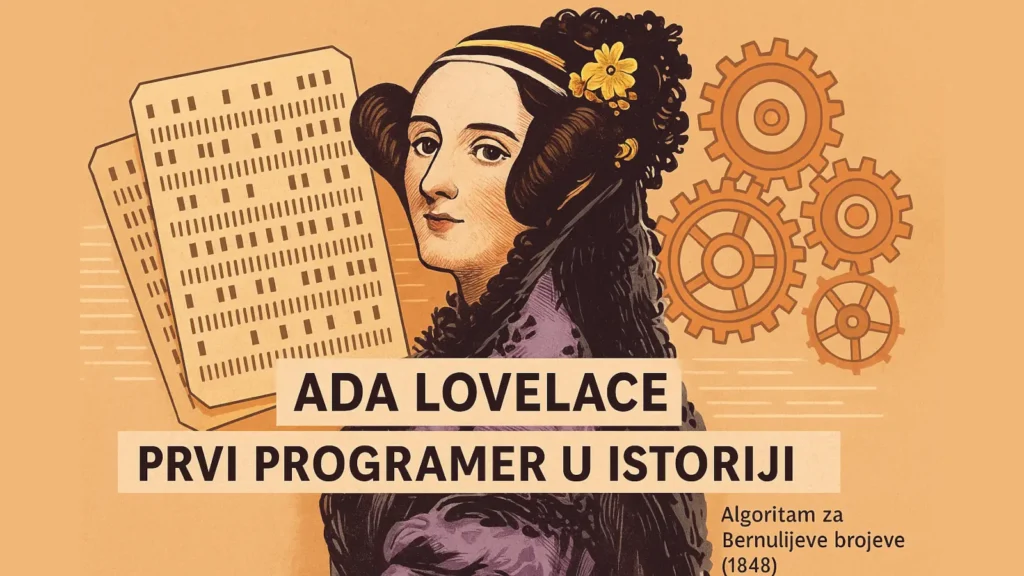 Ada Lovelace – prvi programer u istoriji, ilustracija sa bušenim karticama i zupčanicima