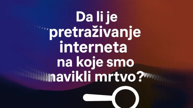 Ilustracija sa pitanjem Da li je pretraživanje interneta na koje smo navikli mrtvo? uz ikonu lupe