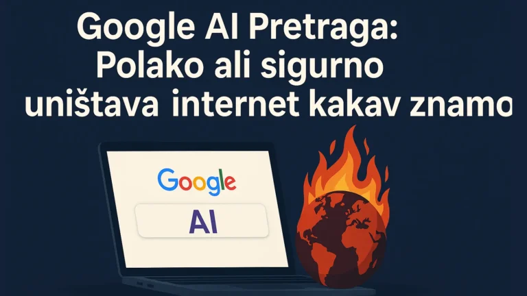 Laptop sa AI pretragom i zapaljena planeta – negativni efekti Google AI pretrage