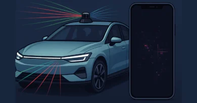 Električni automobil sa LiDAR senzorom i pametni telefon sa oštećenom kamerom