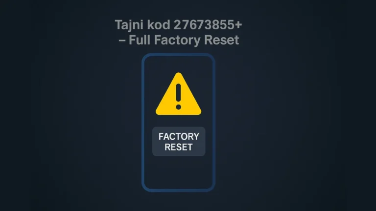 Ilustracija tajnog Android koda 27673855# sa upozorenjem na fabrički reset