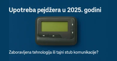 Upotreba pejdžera u 2025. godini – retro ilustracija pejdžera sa naslovom Zaboravljena tehnologija ili tajni stub komunikacije