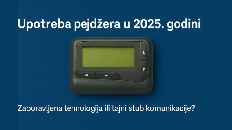 Upotreba pejdžera u 2025. godini – retro ilustracija pejdžera sa naslovom Zaboravljena tehnologija ili tajni stub komunikacije