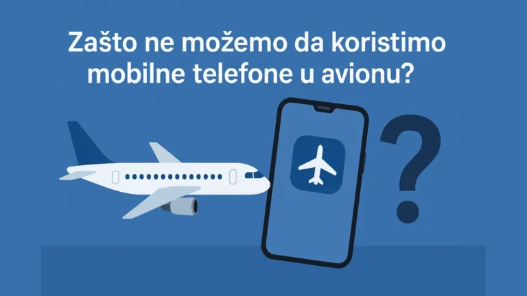 Zašto ne možemo da koristimo mobilne telefone u avionu? 1 Zašto ne možemo da koristimo mobilne telefone u avionu – ilustracija aviona, mobilnog telefona i znaka pitanja