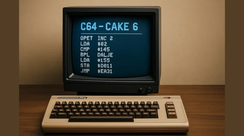 Commodore 64 računar sa VIC-II kodom prikazanim na retro monitoru