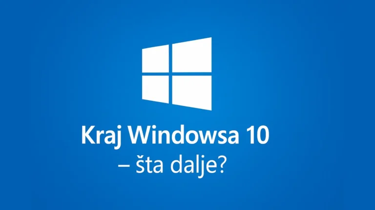 Kraj Windowsa 10 – šta dalje? Ilustracija sa Windows logotipom i tekstom na plavoj pozadini, 14. oktobar 2025.