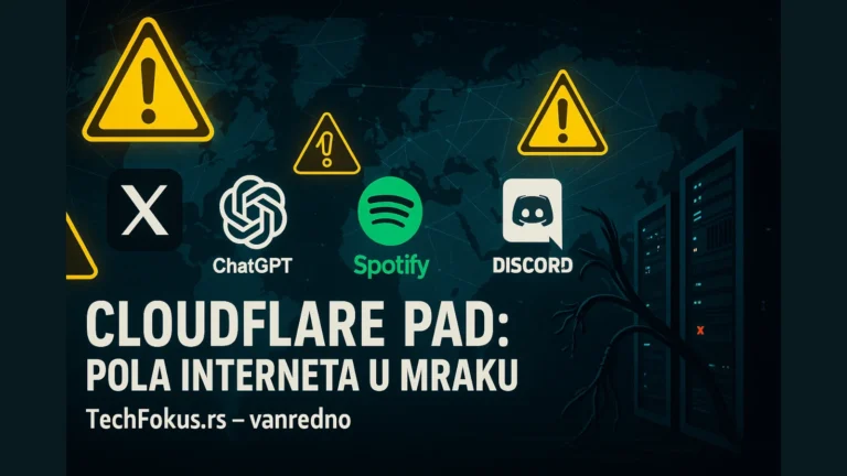 Cloudflare pad izazvao globalni prekid interneta – X, ChatGPT, Spotify i Discord ne rade, naslov „Cloudflare pad: pola interneta u mraku“