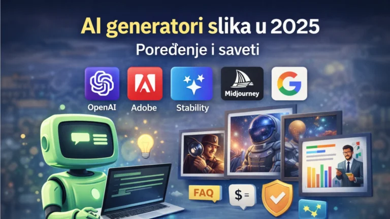 Ilustracija vodiča o AI generatorima slika u 2025: poređenje alata i saveti.