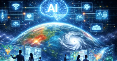 Ilustracija veštačke inteligencije u meteorologiji koja analizira globalne vremenske obrasce i ekstremne vremenske pojave