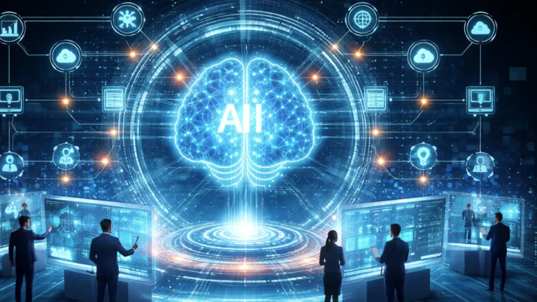 IBM “Enterprise Advantage”: Kako IBM želi da uveže rascepkane AI inicijative u jednu platformu 1 Ilustracija poslovne AI platforme sa agentic veštačkom inteligencijom koja povezuje podatke, sisteme i procese u jedinstveno okruženje