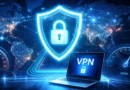 Ilustracija VPN bezbednosti i internet veze sa zaključanim štitom i globalnom mrežom