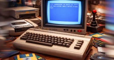 Commodore 64 računar na stolu uz CRT monitor, diskete i retro opremu