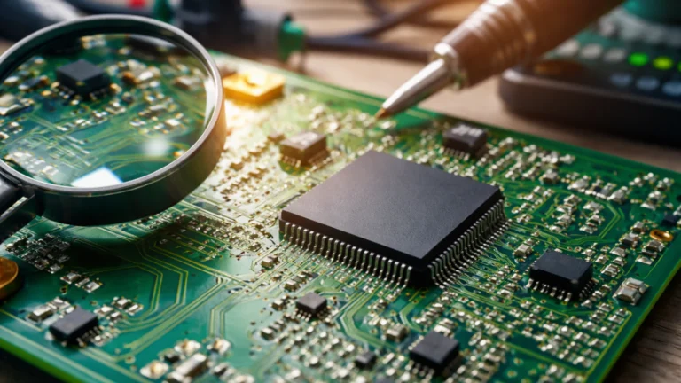 Zašto su PCB ploče uglavnom zelene boje? 1 Zelena PCB ploča sa vidljivim bakarnim vodovima i elektronskim komponentama
