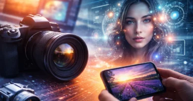 Digitalni fotoaparat, pametni telefon i AI generisana slika kao prikaz razvoja digitalne fotografije