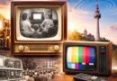 Ilustracija istorijskog razvoja televizije sa starim televizorima, daljinskim upravljačem i Avalskim tornjem u pozadini