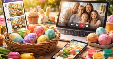 Uskršnja jaja, pametni telefon i video-poziv porodice kao prikaz digitalne proslave Uskrsa