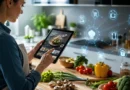 Osoba u modernoj kuhinji koristi tablet za pregled recepta dok priprema sveže namirnice uz pomoć digitalne tehnologije
