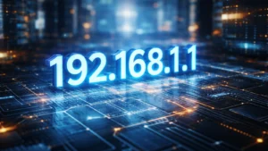 Ilustracija IP adrese na digitalnoj mrežnoj pozadini sa svetlećim tehnološkim elementima