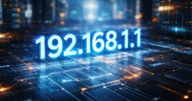 Ilustracija IP adrese na digitalnoj mrežnoj pozadini sa svetlećim tehnološkim elementima