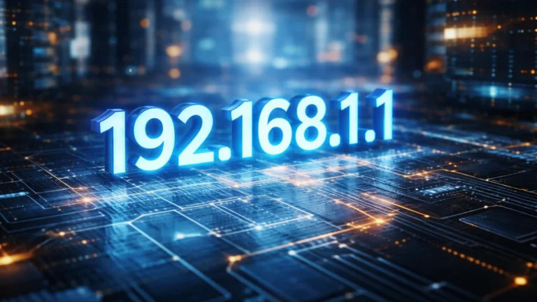 Ilustracija IP adrese na digitalnoj mrežnoj pozadini sa svetlećim tehnološkim elementima