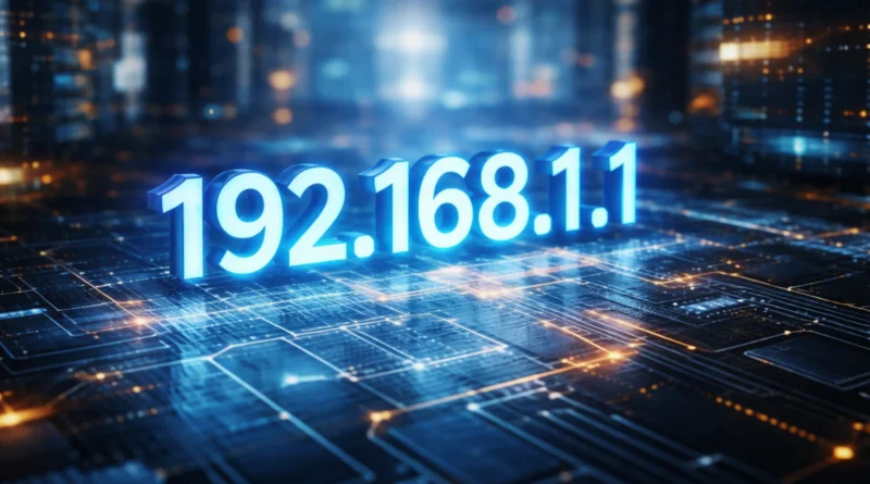 Ilustracija IP adrese na digitalnoj mrežnoj pozadini sa svetlećim tehnološkim elementima