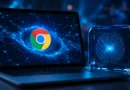 Laptop sa Google Chrome AI prikazom i Gemini Nano konceptom u futurističkom tehnološkom okruženju