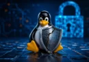Ilustracija Linux pingvina ispred napuklog zaštitnog štita i digitalnog katanca, kao simbol bezbednosnog propusta u Linux kernelu.