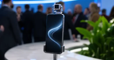 Honor Robot Phone koncept sa pokretnom AI kamerom na vrhu telefona, prikazan na tehnološkom događaju.