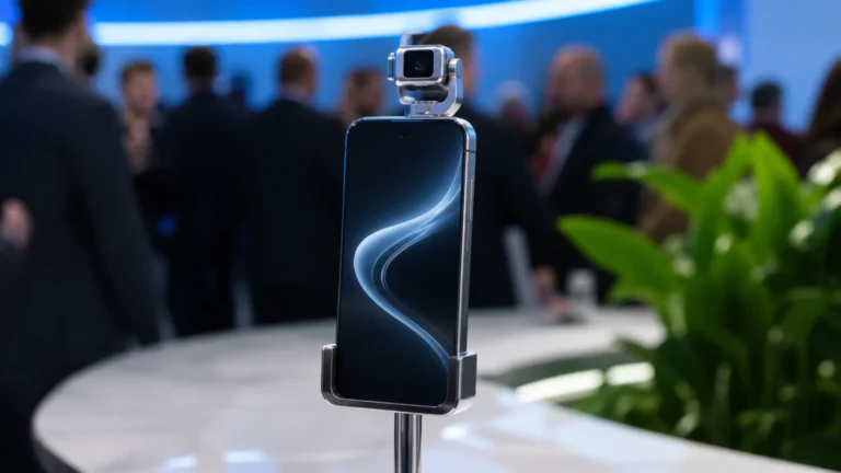 Honor Robot Phone koncept sa pokretnom AI kamerom na vrhu telefona, prikazan na tehnološkom događaju.
